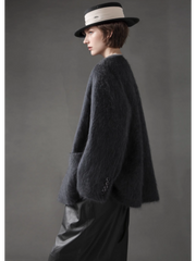 V-Neck Wool Coat for Women – Double-Faced Cashmere Blend Brushed Short Jacket, Elegant Autumn Winter Outerwear