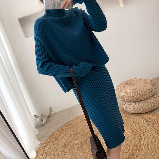 Split Knitted Sweater Two-Piece Dress