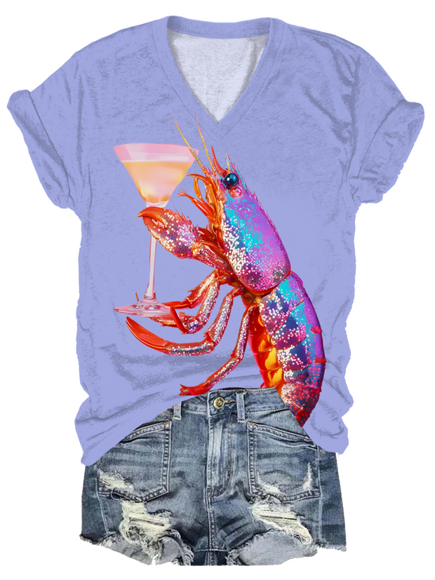 Glitter Disco Shrimp Art  V-neck T-Shirt