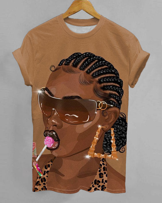 Sexy Brown Girl with Lollip Short Sleeve Tshirt