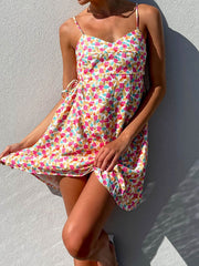 Thin straps printing dress