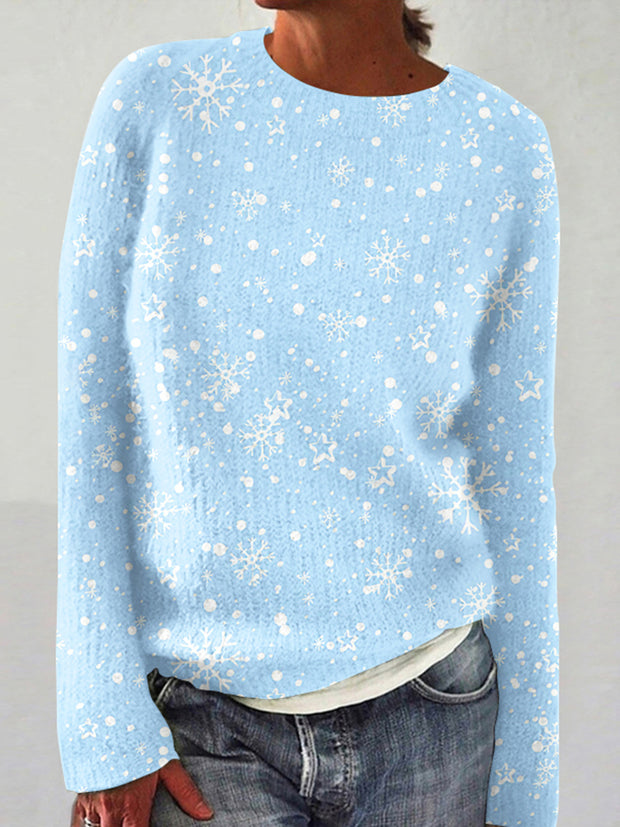 Women's Blue Christmas Snowflake Art Casual Sweater