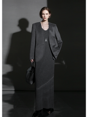 Soft Cashmere Blend Blazer for Women – V-Neck Structured Shoulder Suit Jacket, Elegant Office Wear for Fall