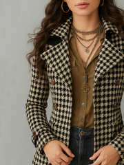 Retro Houndstooth Tweed Jacket With Lapel