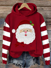 Women's Casual Santa Claus Striped Hoodie