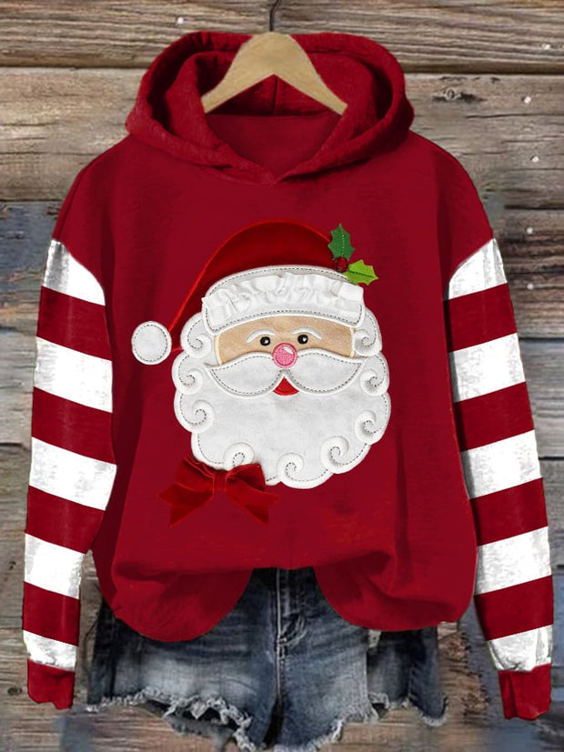 Women's Casual Santa Claus Striped Hoodie