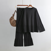 Fashionable bell sleeves, round neck and slit two-piece set