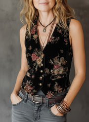 Floral Velvet Button-Up Vest