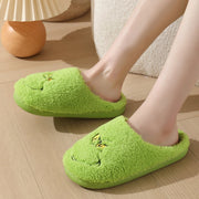 Men's And Women's Fashionable Home Green Fur Monster Warm Thick-Soled Soft-Soled Plush Slippers