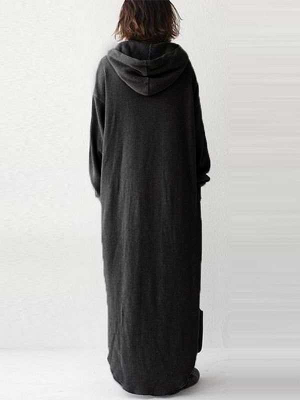 Contrasting Casual Zipper Hooded Sweatshirt Maxi Dress