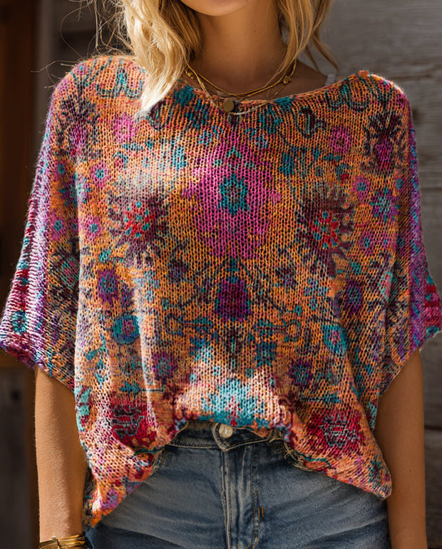 Women's Retro Ethnic Totem Art Pattern Print Casual Pullover Sweater
