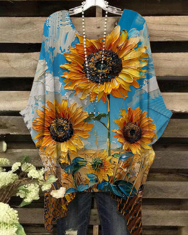 Oil Painting Sunflower Art Printed Blouses