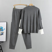 Colorblock casual knitted two-piece set