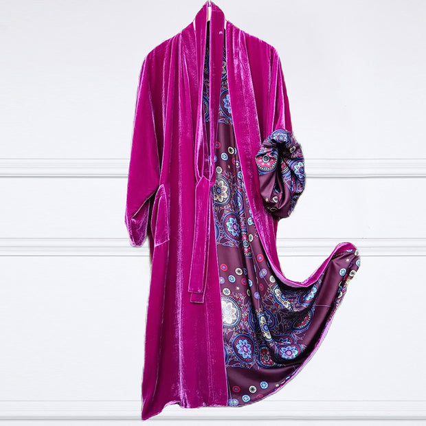 Fashion Lined Cashew Flower Print Loose Kimono Duster