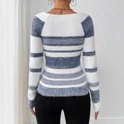 Contrast Square Neck Striped Sweater