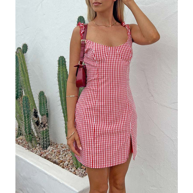 Red Check Mini Dress