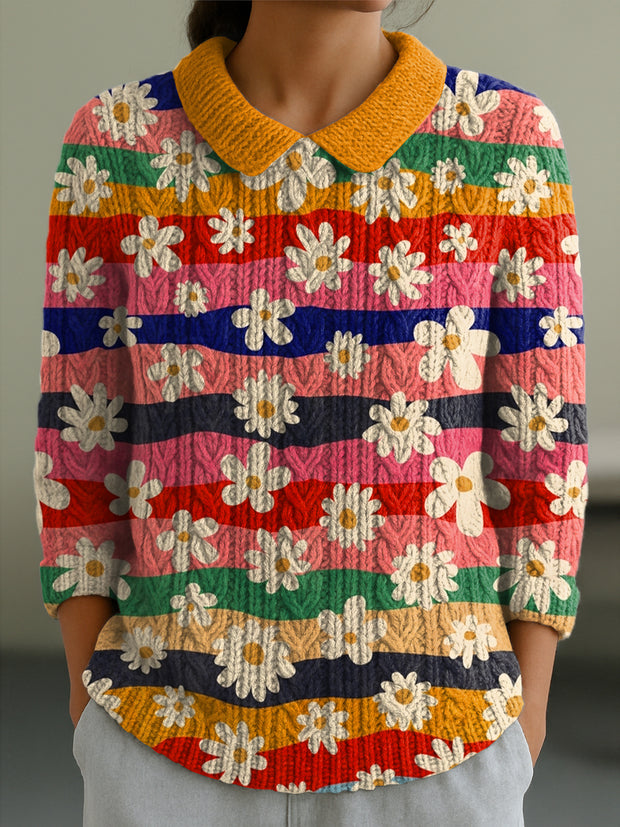 Women's Casual Peter Pan Collar 3/4 Sleeve Sweater