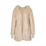 Wearshes Casual Long-sleeved Hooded Faux Fur Cardigan Coat