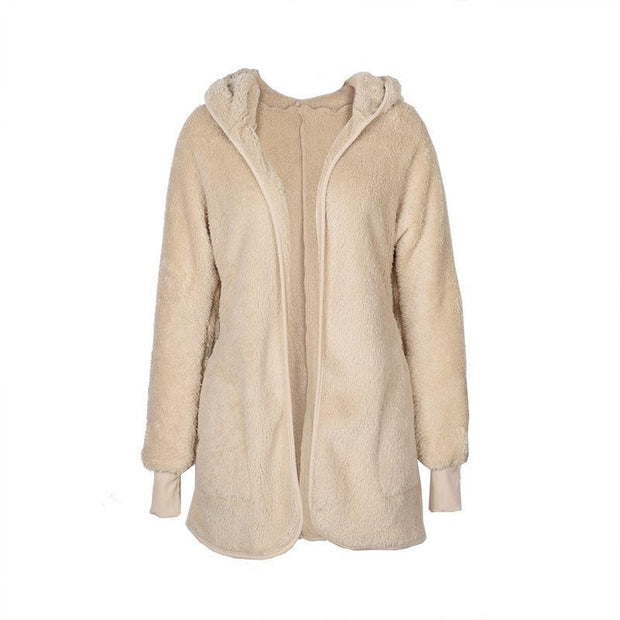 Wearshes Casual Long-sleeved Hooded Faux Fur Cardigan Coat