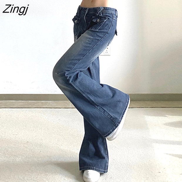 Waist Denim Jeans women Vintage Cute Chic Straight Pants wide leg jwans woman Streetwear Harajuku Grunge Clothes Trousers