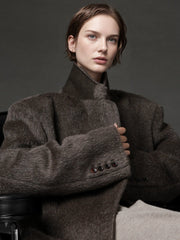 Luxury Suri Baby Alpaca Wool Coat for Women – Tailored Blazer Collar Winter Jacket, Elegant Wool & Fur-Blend Outerwear