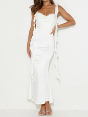 Cowl neck satin dress