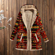 Wearshes Casual Long Sleeve Western Print Hooded Coat