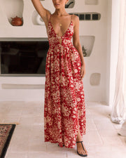 Women's V Neck Summer Print Vacation Maxi Dress