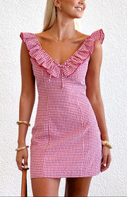 Ariette Red Gingham Frill Mini Dress