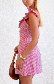 Ariette Red Gingham Frill Mini Dress