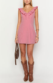 Ariette Red Gingham Frill Mini Dress