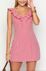 Ariette Red Gingham Frill Mini Dress