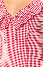Ariette Red Gingham Frill Mini Dress
