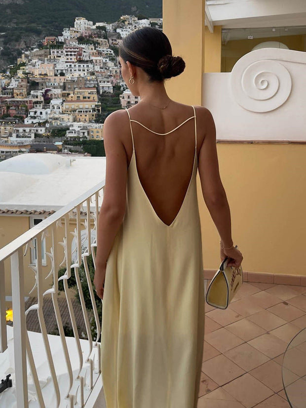 Backless Vacation Satin Long Dress