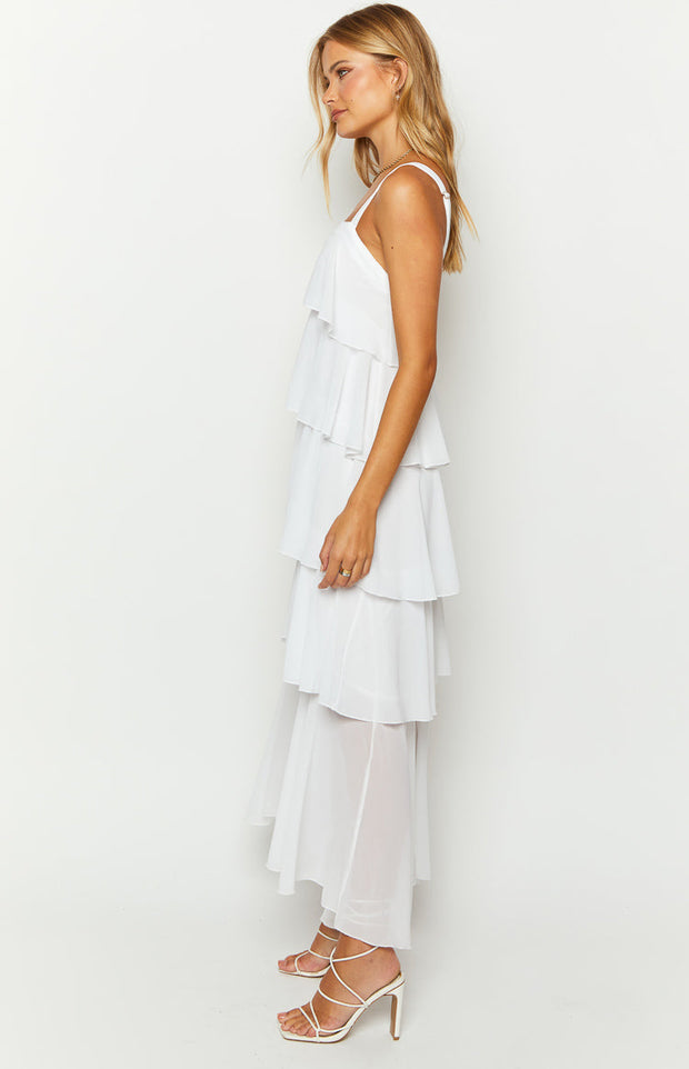 Brielle White Layered Frill Maxi Dress