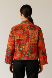 Green Patchwork Cotton Quilted Jacket Crop top Handmade Kimono