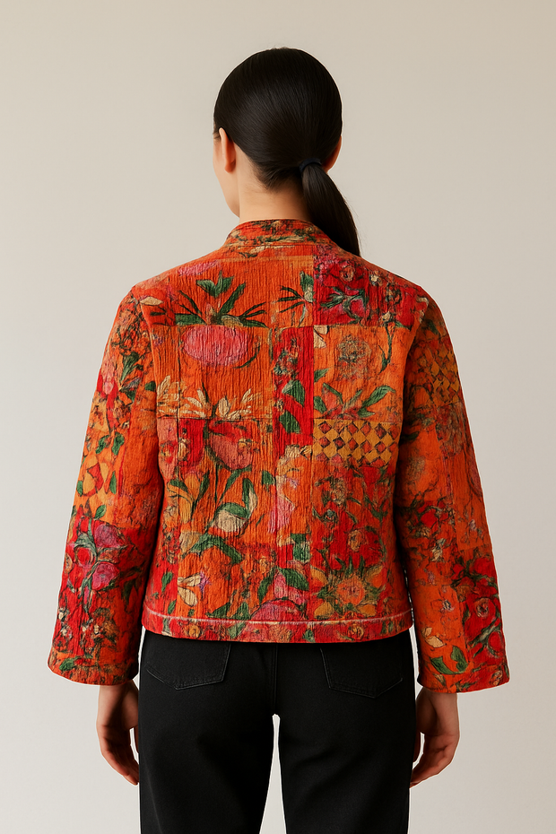 Green Patchwork Cotton Quilted Jacket Crop top Handmade Kimono