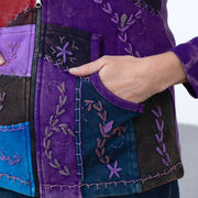 Patchwork Stitched Vine Hooded Jacket with Pockets