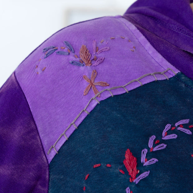 Patchwork Stitched Vine Hooded Jacket with Pockets