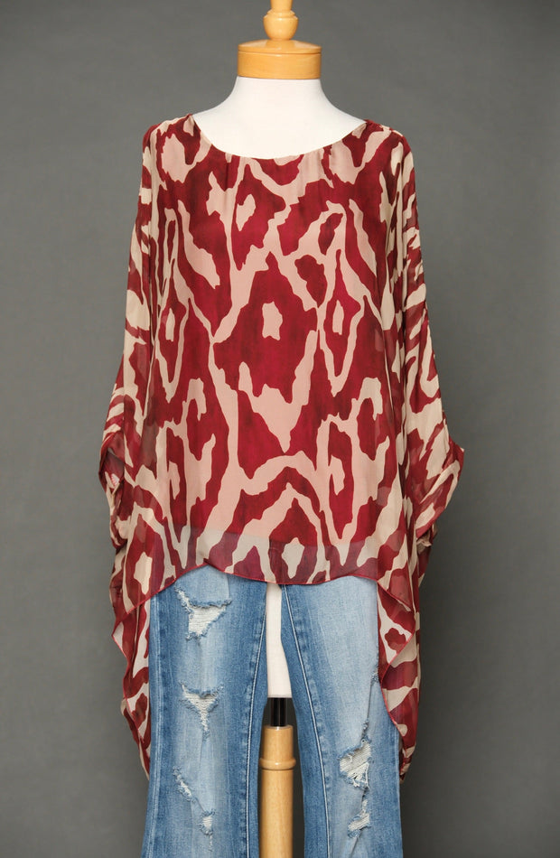 Silky Top in Abstract Cranberry