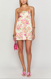 Elsa Yellow Bloom Satin Mini Dress