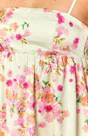 Elsa Yellow Bloom Satin Mini Dress