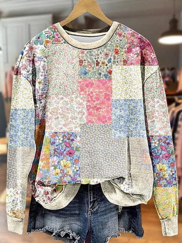 Mixed Floral Print Long Sleeve Top