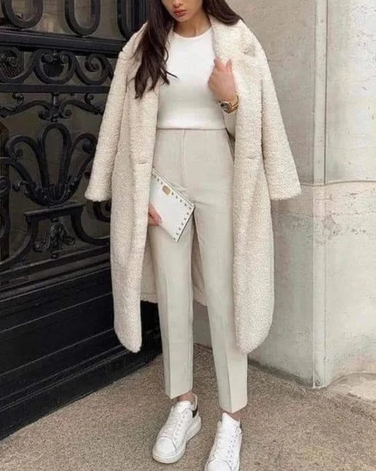 Fashion Wool-like White Temperament Woolen Coat