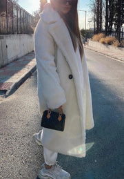 Luxury Temperament Single Button White Woolen Coat