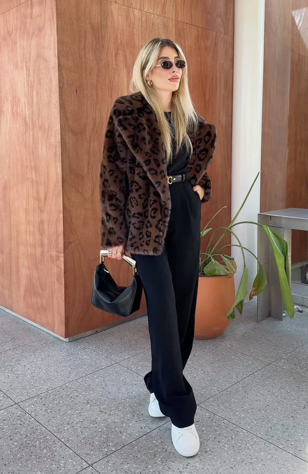 Fashion Wild Leopard-Print Plush Imitation Fur Luxury Coat