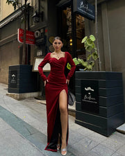 Sexy Long Sleeve Slim Fit High Slit Noble Dress