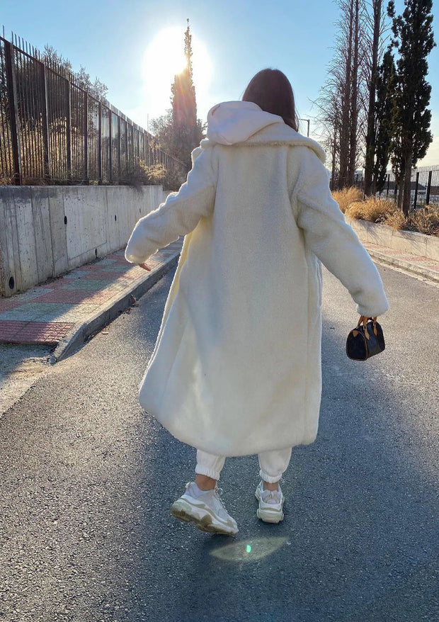 Luxury Temperament Single Button White Woolen Coat