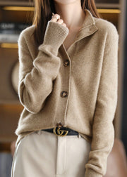 Handmade Camel Stand Collar Woolen Cardigan Long Sleeve