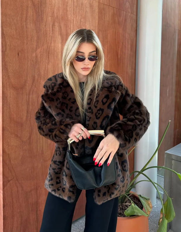 Fashion Wild Leopard-Print Plush Imitation Fur Luxury Coat